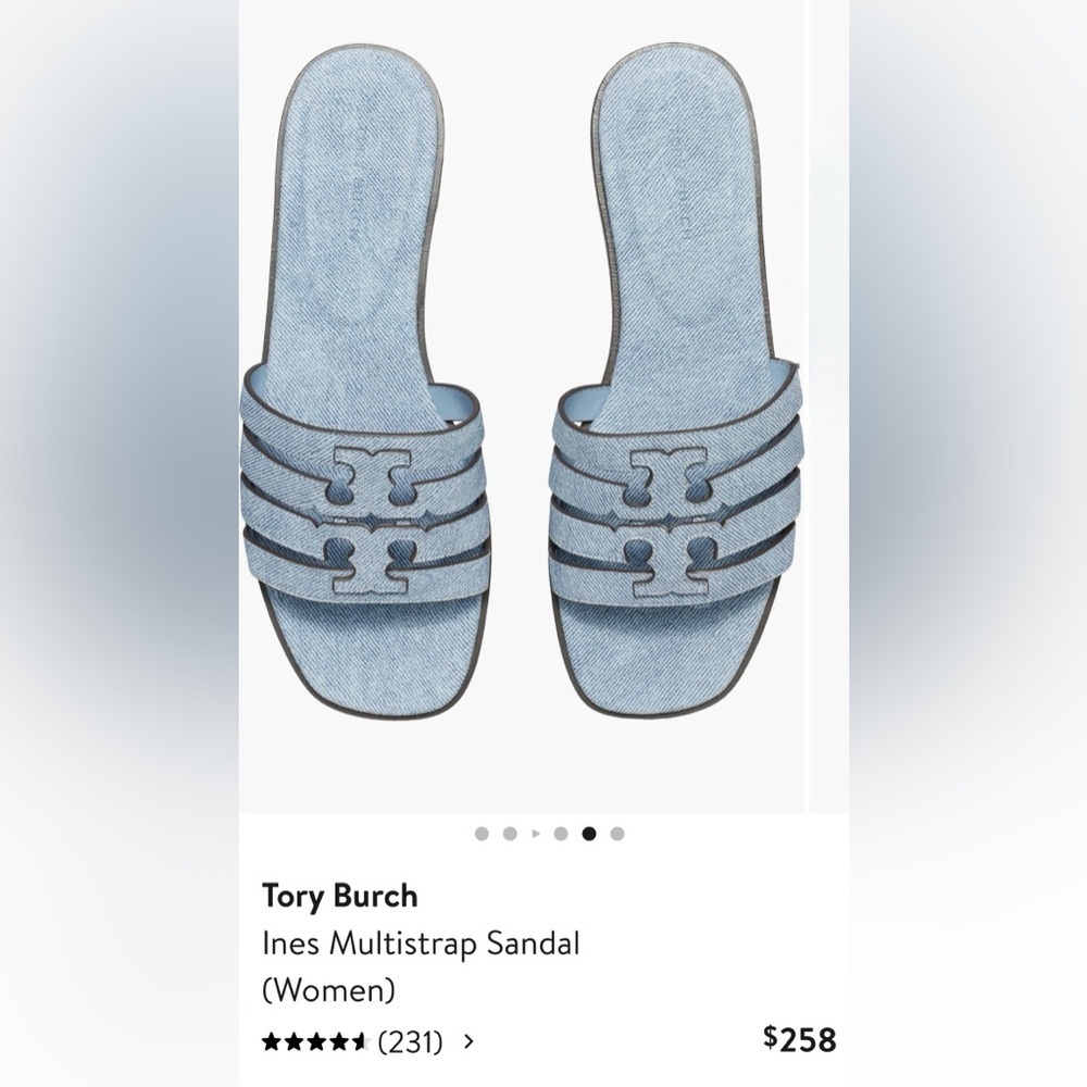 Tory Burch Ines Cage Slide Denim Blue Flats Retail $258